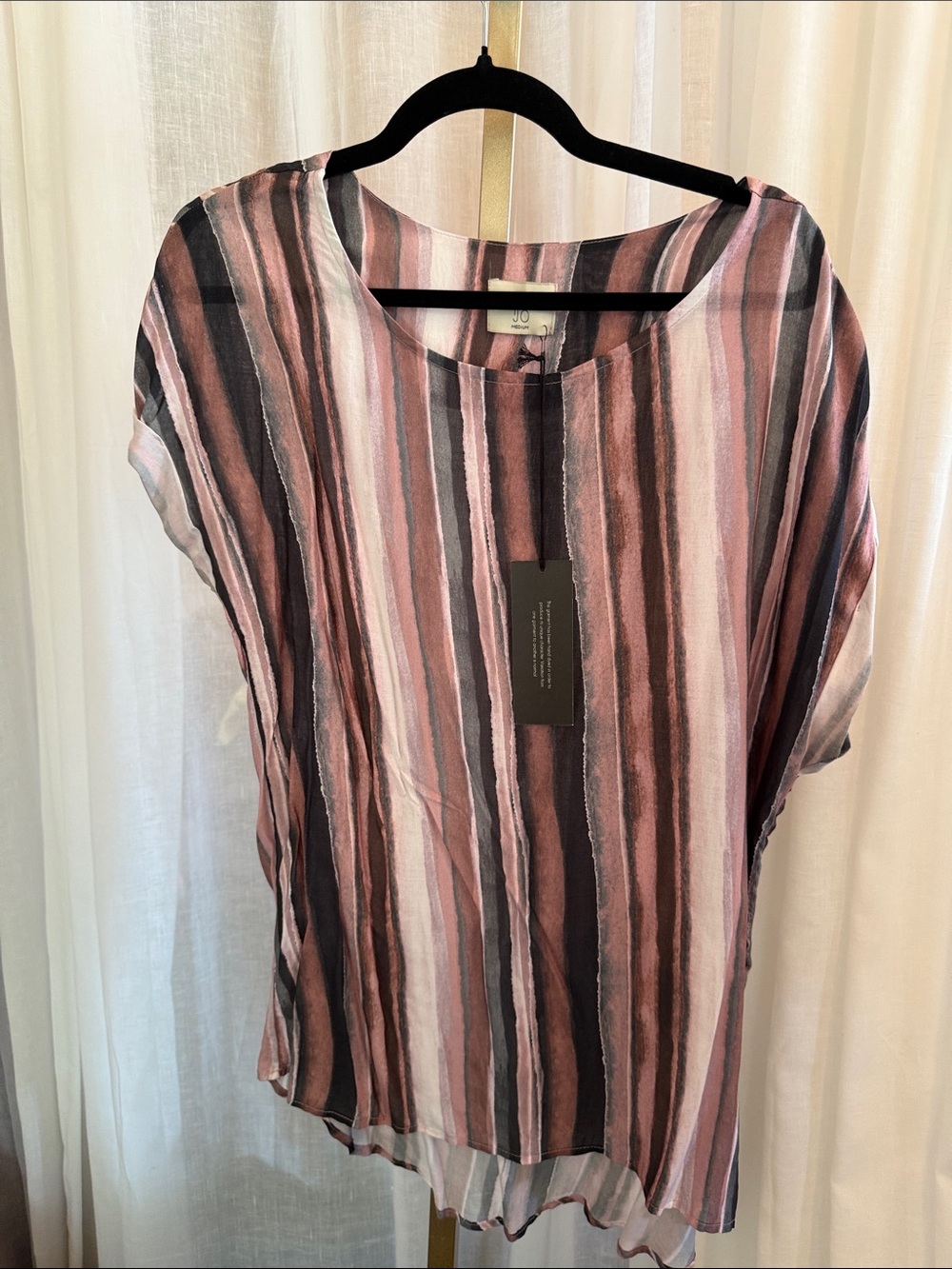 Ina Sleeveless Vertical Stripe Tunic in Pink, Brown and White
